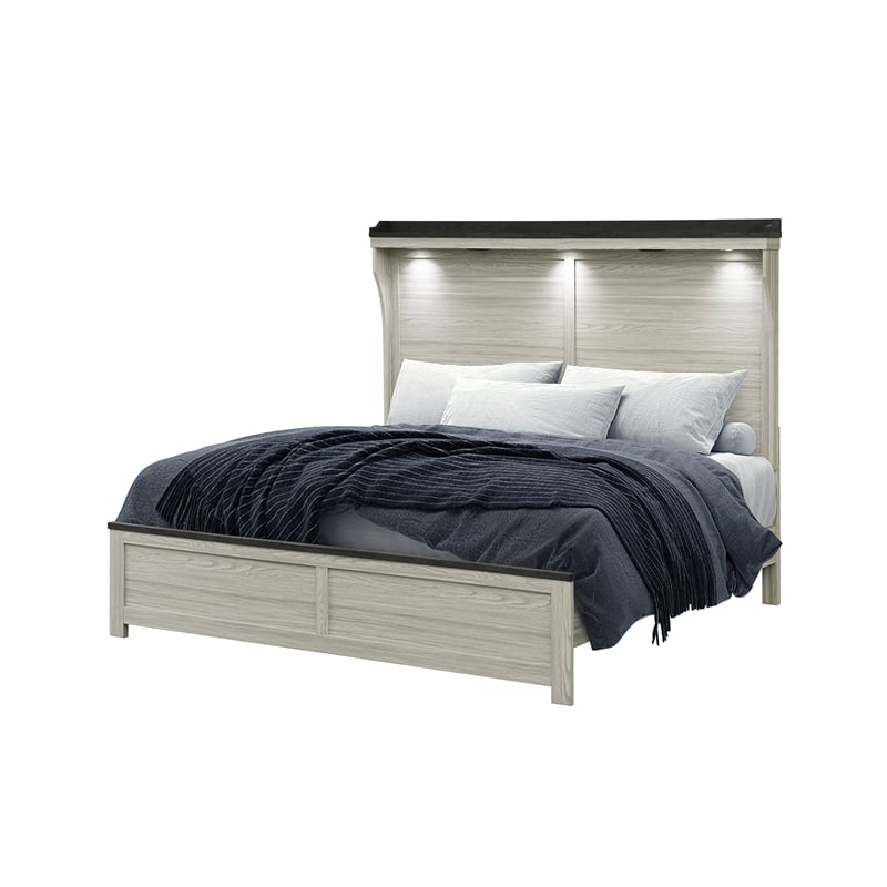 Ashley Brown Lighted headboard Solid and Engineered Wood Queen Bed