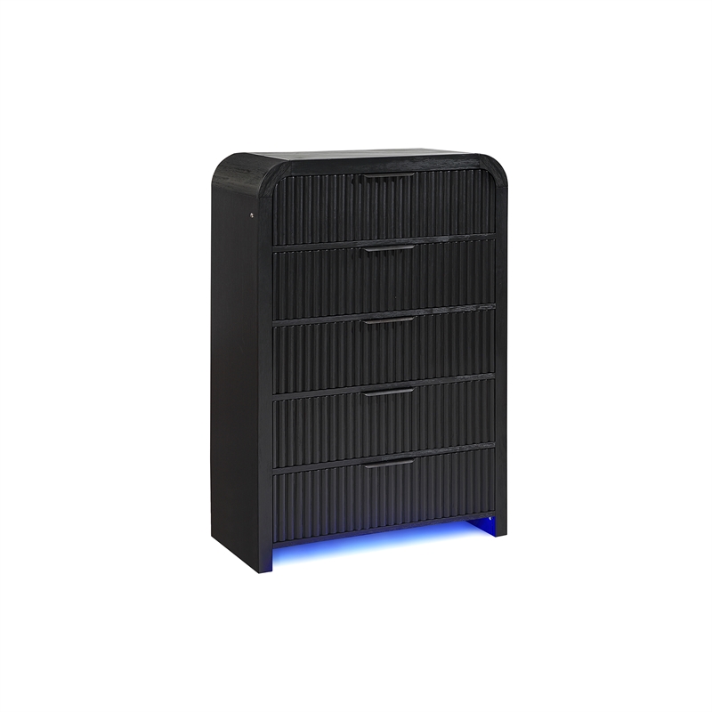 Beckett Black 5 Drawer Bedroom Chest with LED Lighting