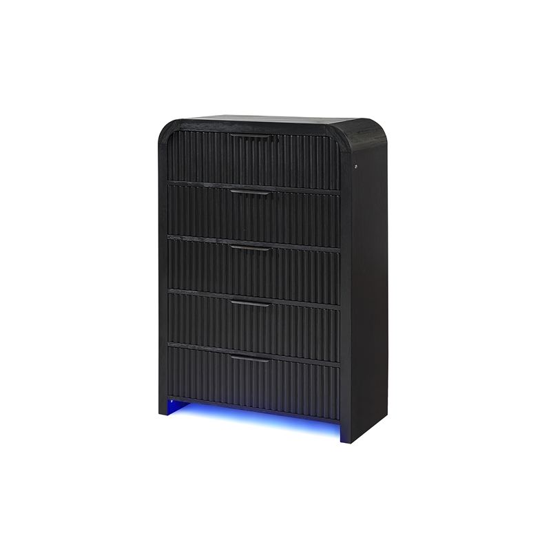 Beckett Black 5 Drawer Bedroom Chest with LED Lighting