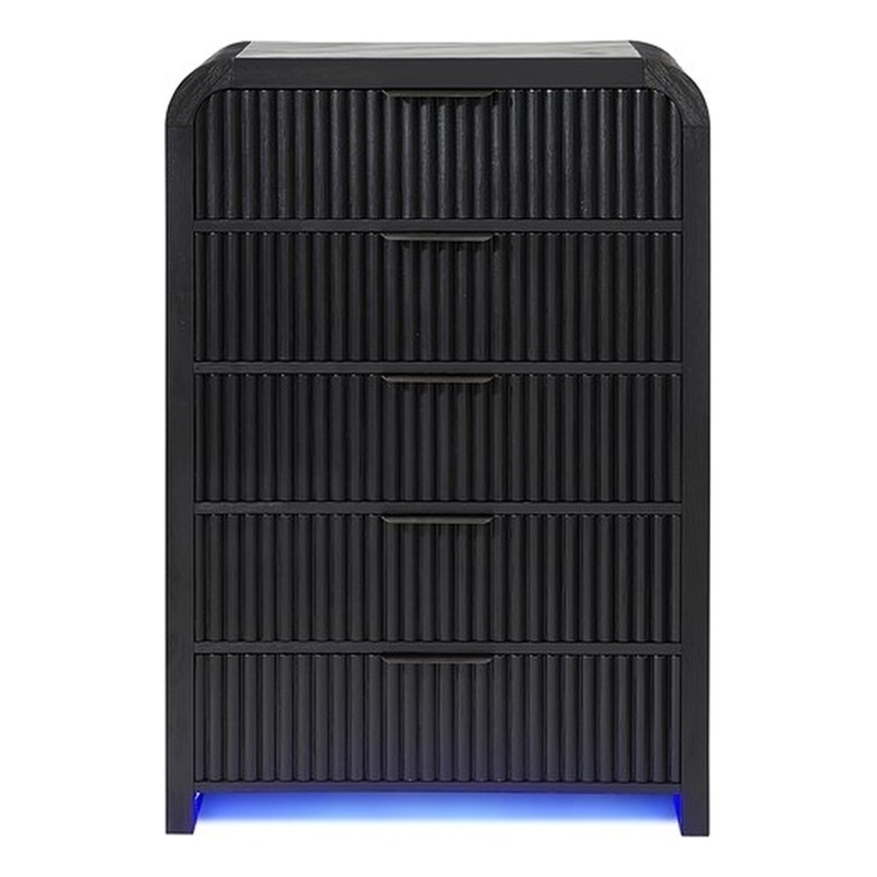 Beckett Black 5 Drawer Bedroom Chest with LED Lighting