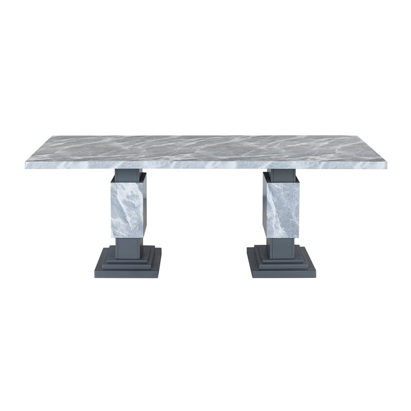 Gray Wood Dining Table with Double Pedestal Base