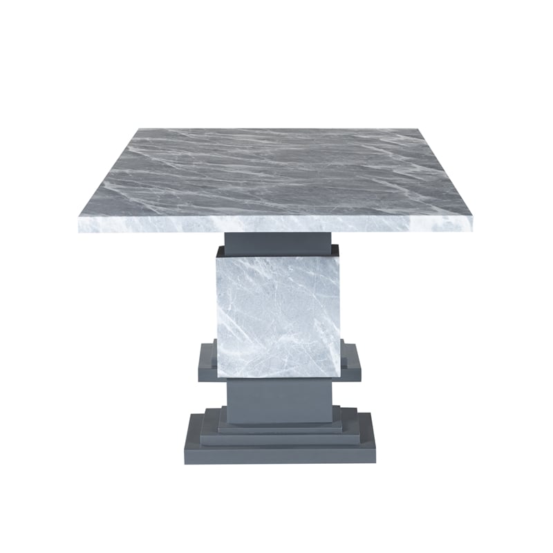 Gray Wood Dining Table with Double Pedestal Base