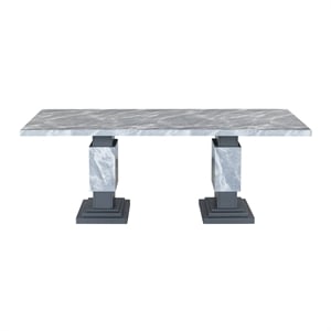 Gray Wood Dining Table with Double Pedestal Base