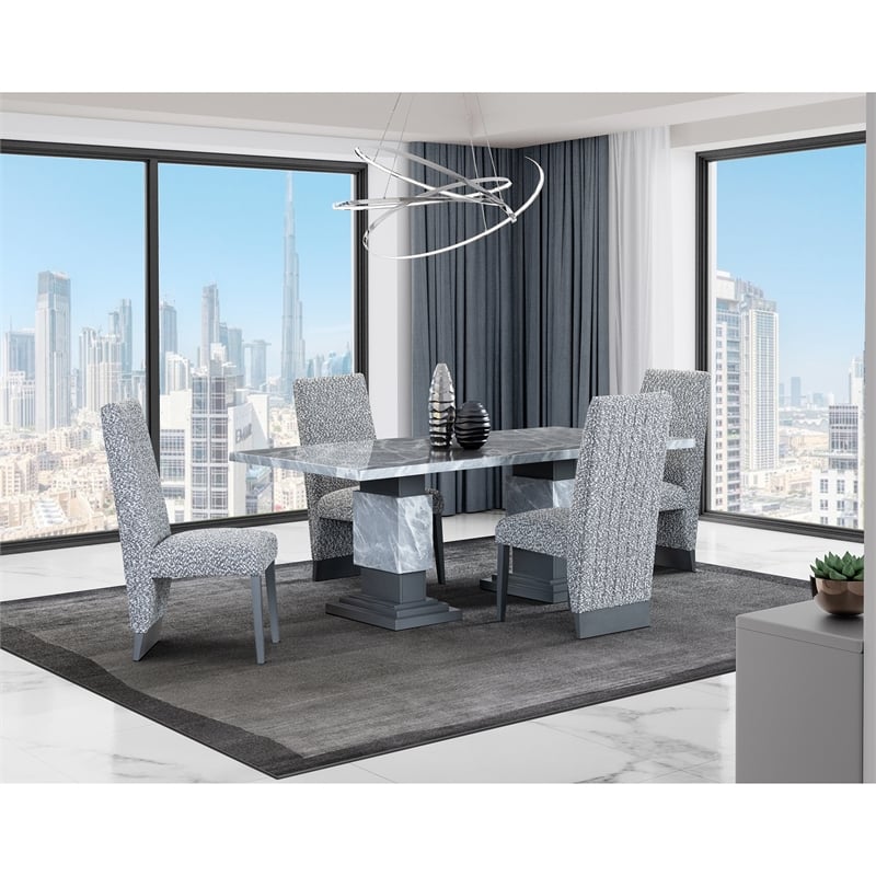 D1212 wood Faux marble Dining Table and D12 Dining Chair 5PC Set