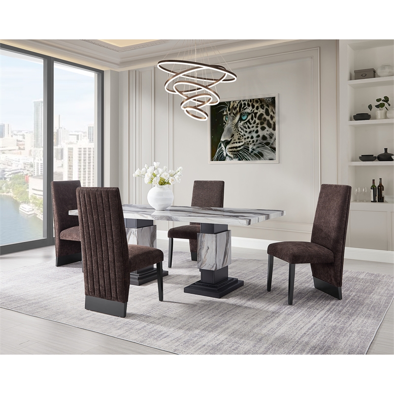 D12 Wood Upholstered Plush Brown Set of 2 Dining Chair