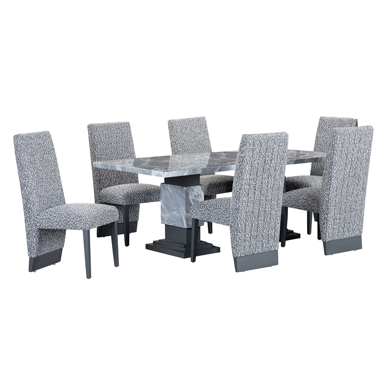 D12 Wood and Upholstered White and Grey Set of 2 Dining Chairs