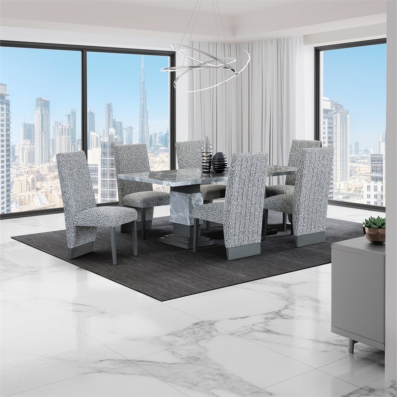 D12 Wood and Upholstered White and Grey Set of 2 Dining Chairs