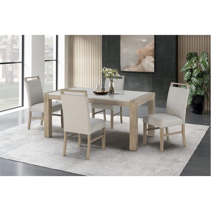 D1321 Marble Top Natural Wood Finish Dining Table