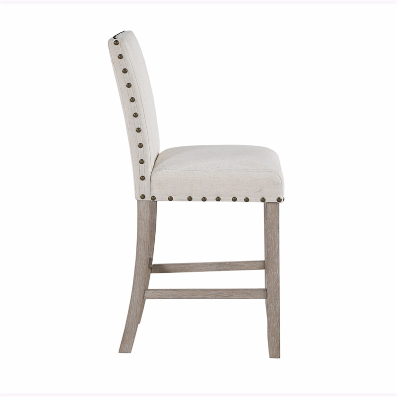 D1622 Soft Textured White Fabric Barstool Set of 2
