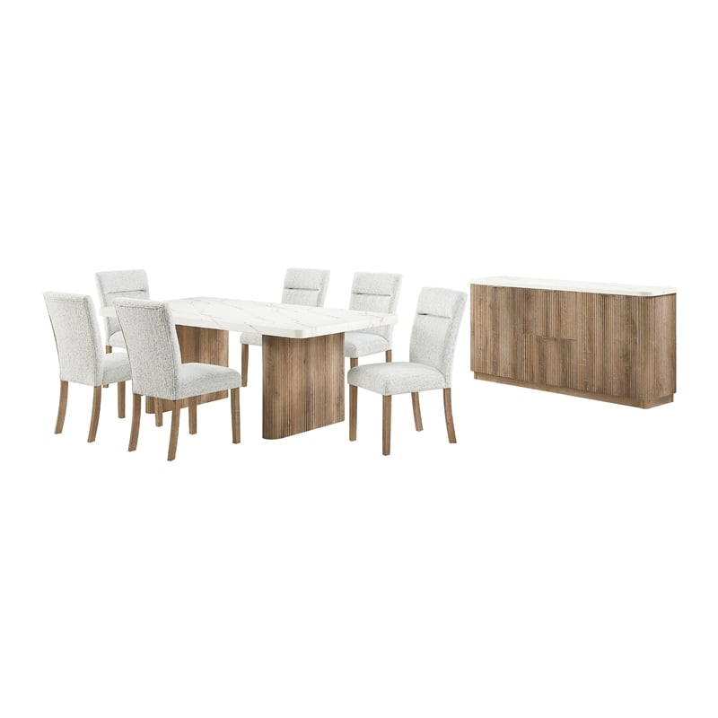 D2504 Faux Marble Wooden Base Fluted Dining Table