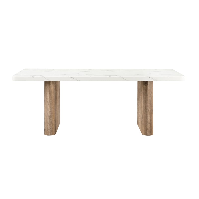 D2504 Faux Marble Wooden Base Fluted Dining Table