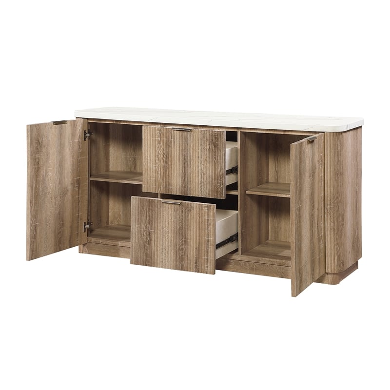 D2504 Faux Marble Wooden Buffet with Drawers and Cabinets