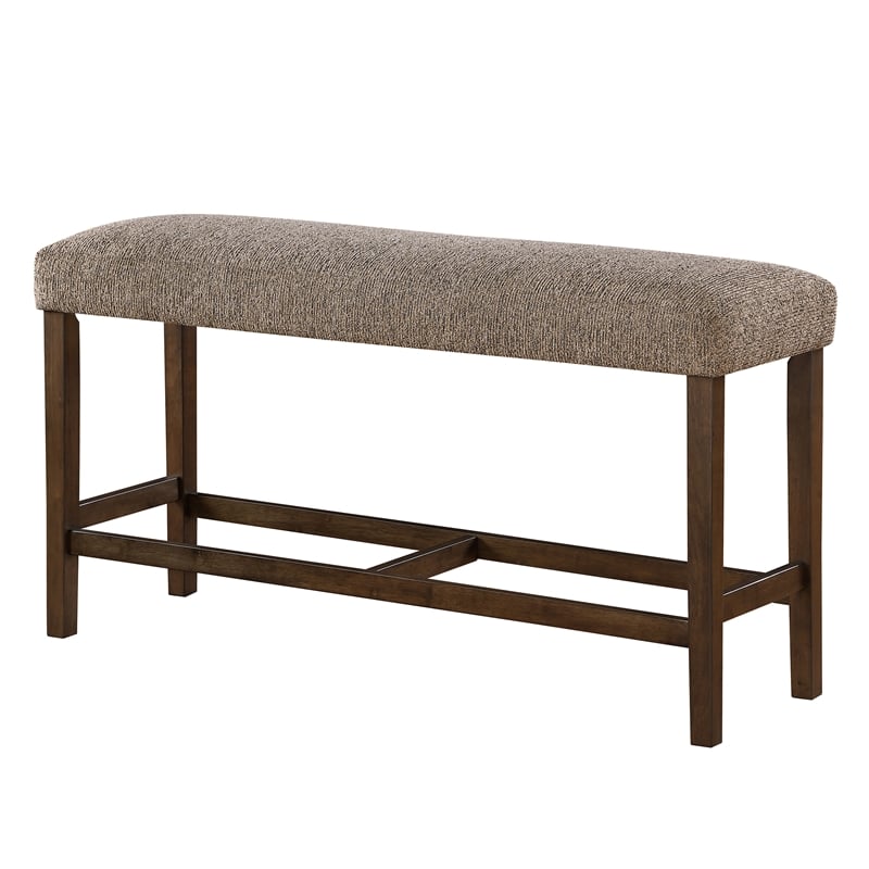 Brown Wood Bar Height Dining Bench with Upholstered Seat