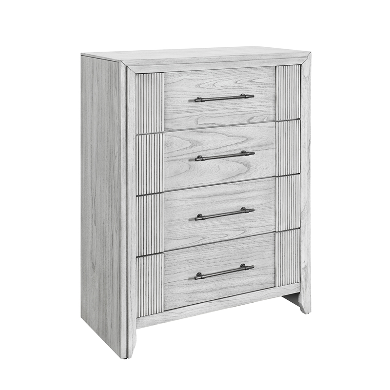 Elsie Washed Gray Wood 5 Drawer Bedroom Chest