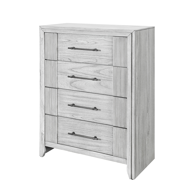 Elsie Washed Gray Wood 5 Drawer Bedroom Chest