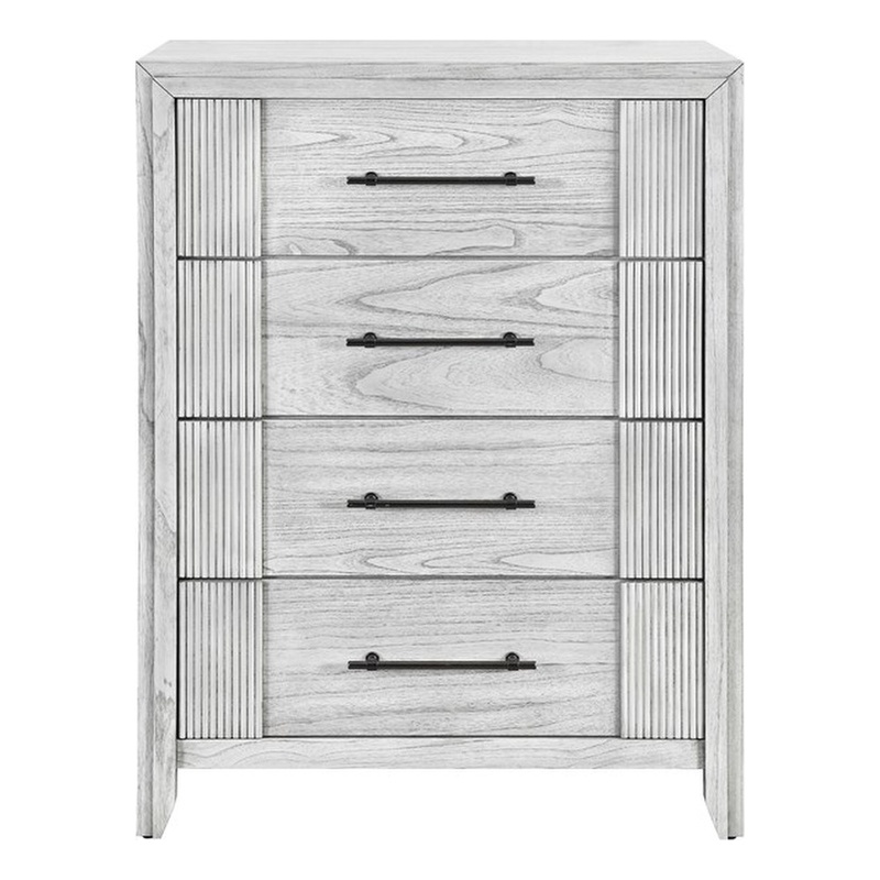 Elsie Washed Gray Wood 5 Drawer Bedroom Chest