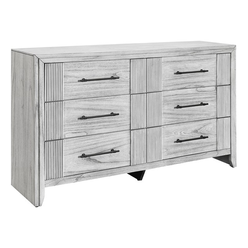 Elsie Washed Gray Wood 6 Drawer Bedroom Dresser