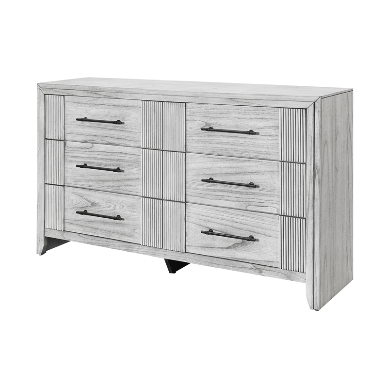 Elsie Washed Gray Wood 6 Drawer Bedroom Dresser
