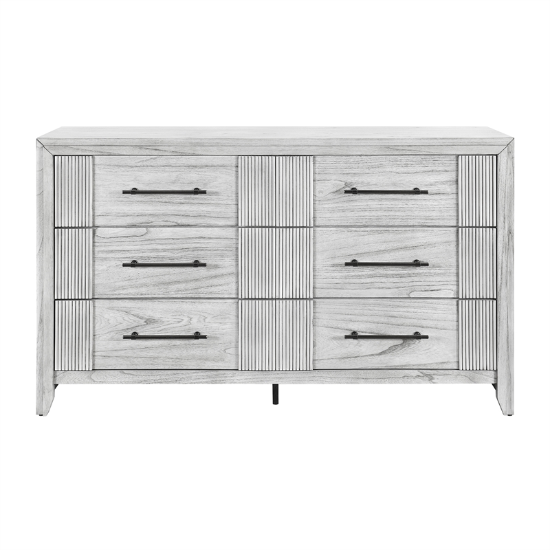 Elsie Washed Gray Wood 6 Drawer Bedroom Dresser