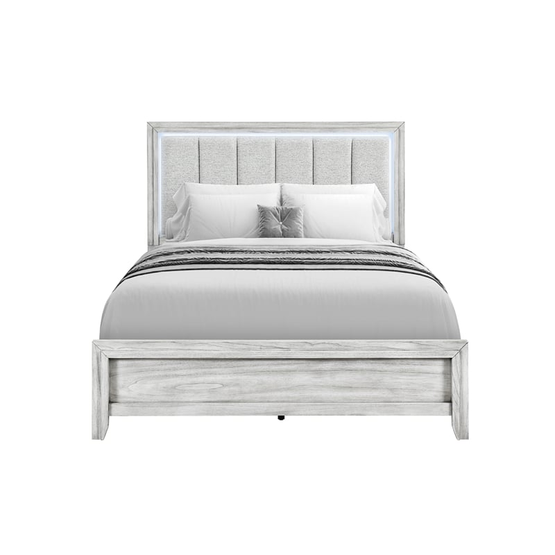 Elsie Gray Washed Wooden Queen Bed with LED
