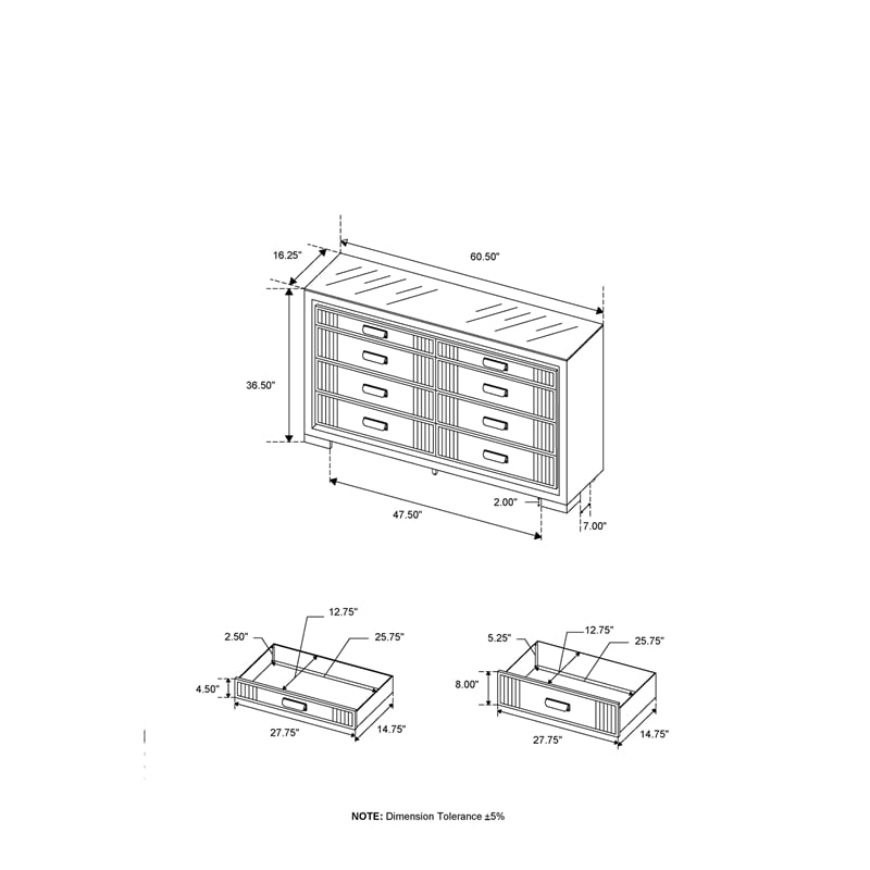 Isabella Fully Upholstered Dresser with LED light