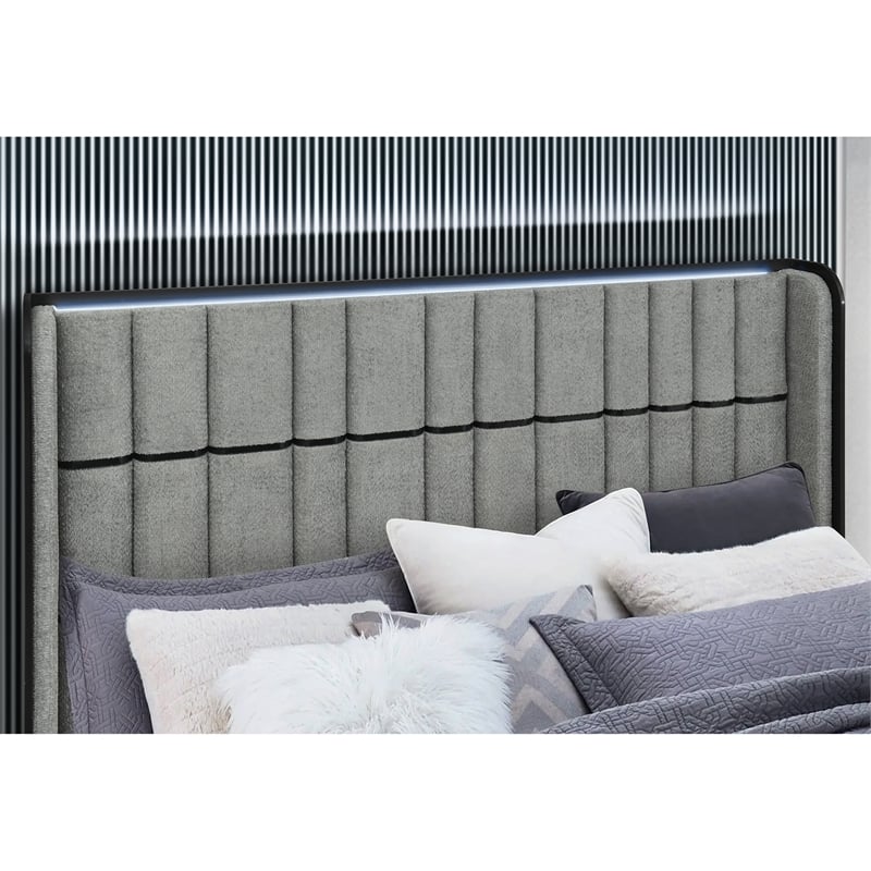 Isabella Gray Fireplace-TV Lift and Speakers King Bed