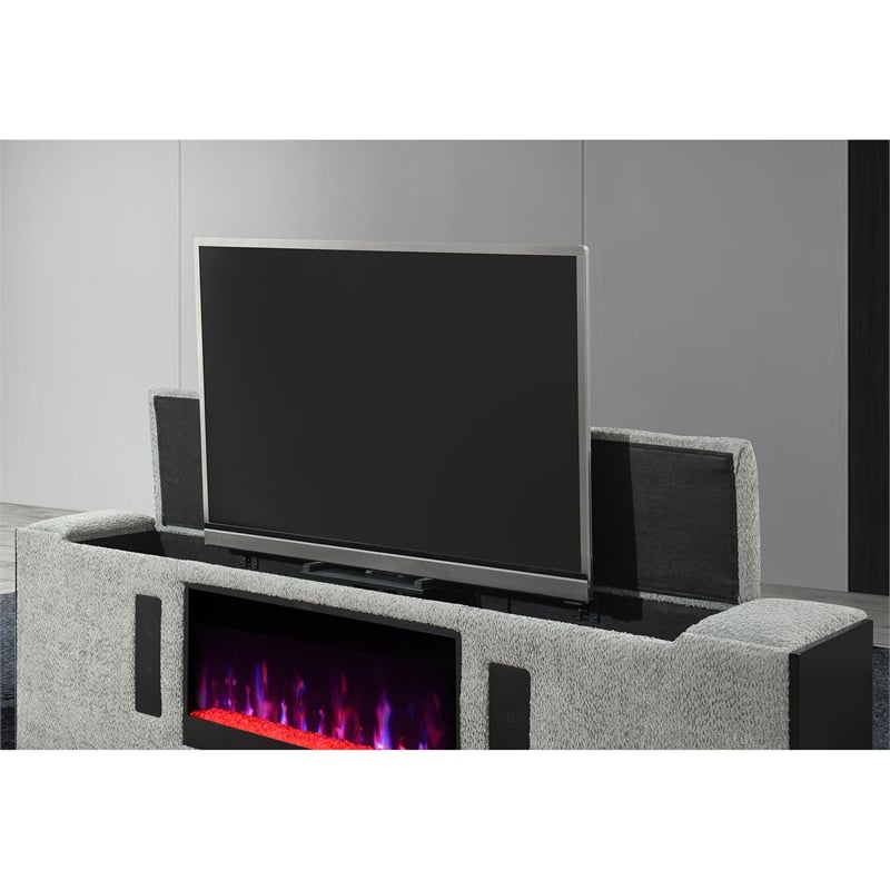 Isabella Gray Fireplace-TV Lift and Speakers King Bed
