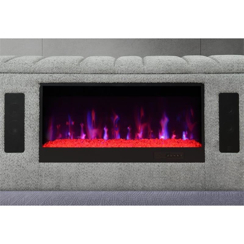 Isabella Gray Fireplace-TV Lift and Speakers King Bed
