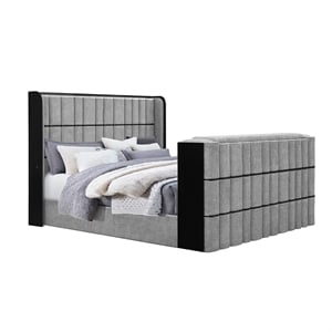Isabella Gray Fireplace-TV Lift and Speakers King Bed