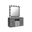 Lexi Gray Wood Vanity Set with Lighted Mirror and Upholstered Stool