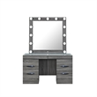 Lexi Gray Wood Vanity Set with Lighted Mirror and Upholstered Stool