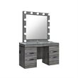 Lexi Gray Wood Vanity Set with Lighted Mirror and Upholstered Stool