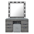 Lexi Gray Wood Vanity Set with Lighted Mirror and Upholstered Stool
