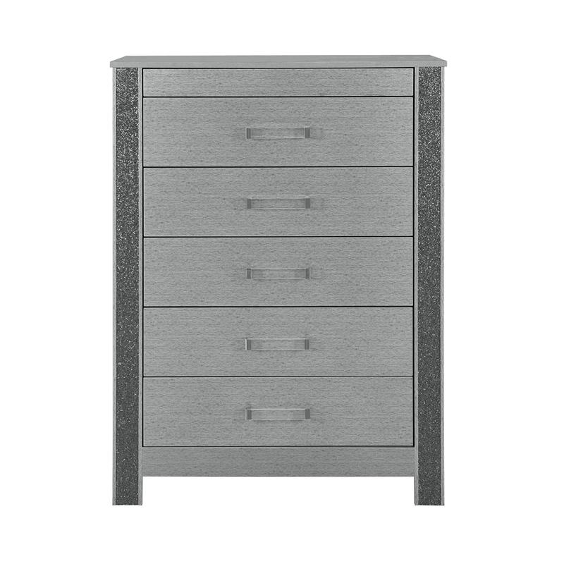 Logan Silver Wood 5 Drawer Bedroom Chest