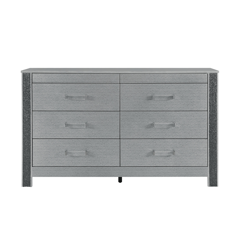 Logan Silver Wood 6 Drawer Bedroom Dresser with Crystal Accents