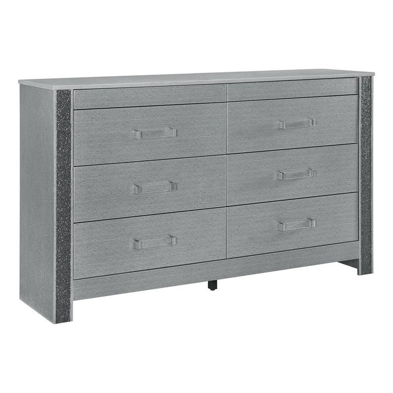 Logan Silver Wood 6 Drawer Bedroom Dresser with Crystal Accents