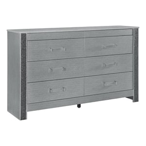 Logan Silver Wood 6 Drawer Bedroom Dresser with Crystal Accents