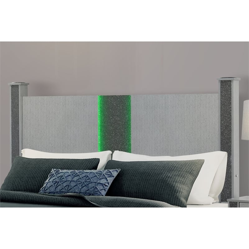 Logan Silver Wood King Bed with LED and Speakers