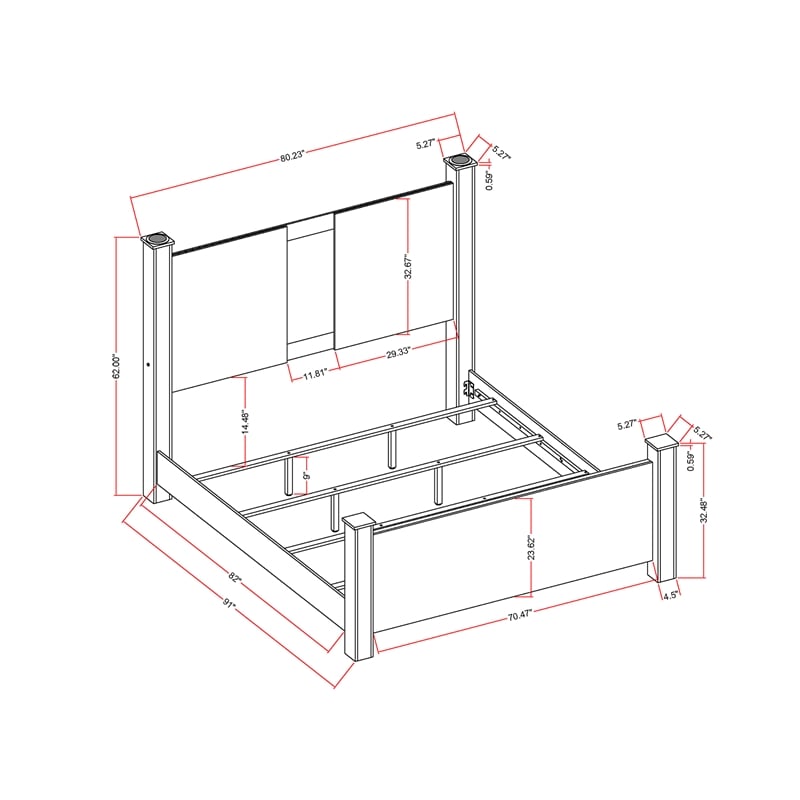 Logan Silver Wood King Bed with LED and Speakers