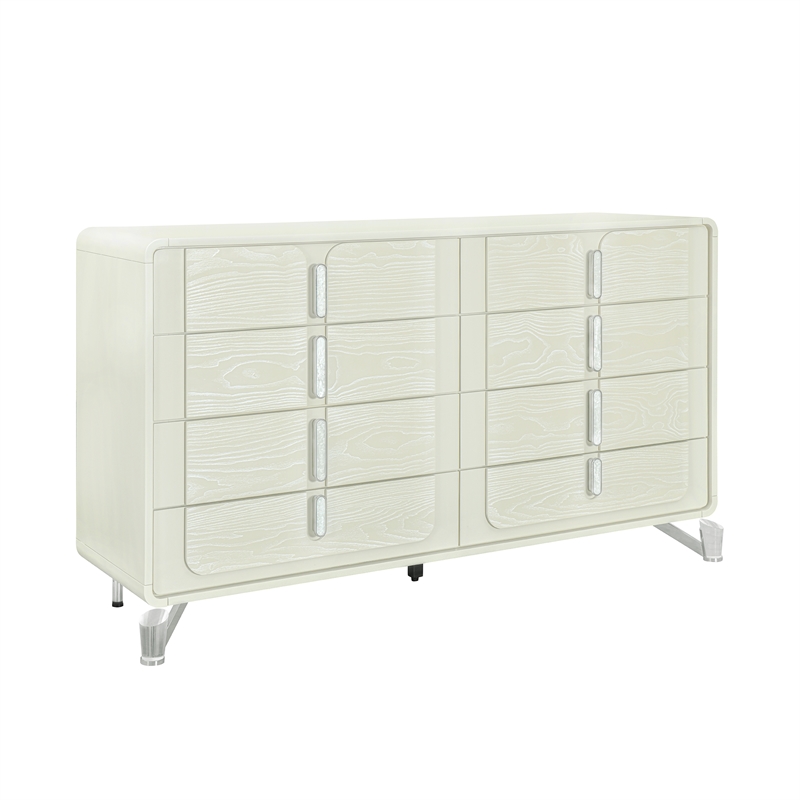 Lyra Beige Curved Headboard and LED Light 5PC King Bedroom Set with Acrylic Legs