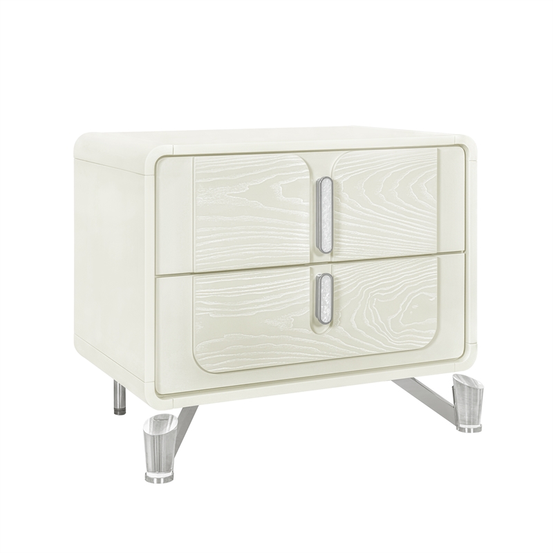 Lyra Beige Curved Headboard and LED Light 5PC King Bedroom Set with Acrylic Legs