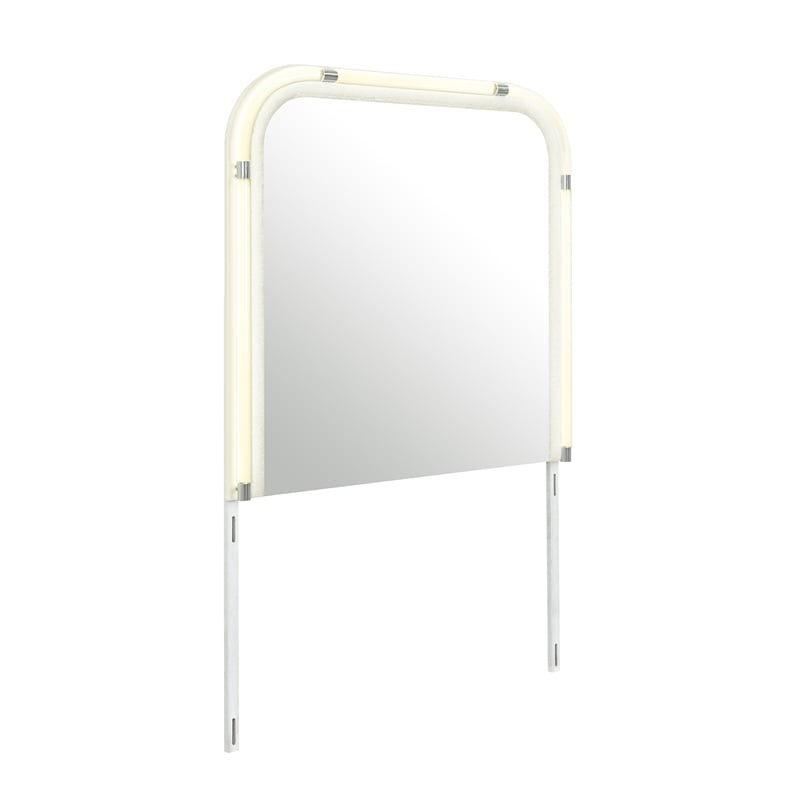 Lyra Beige Curved Headboard and LED Light 5PC King Bedroom Set with Acrylic Legs