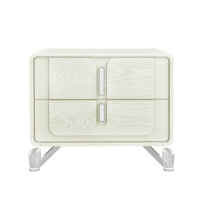 Lyra Beige Wood Nightstand with USB Charging Port - 2 Drawers & Modern Design