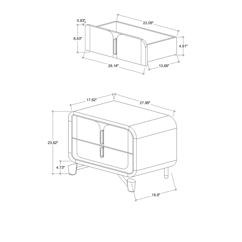 Lyra Beige Wood Nightstand with USB Charging Port - 2 Drawers & Modern Design