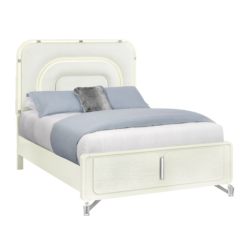 Lyra Beige Curved Hdbd and LED Light 5PC Queen Bedroom Set with Acrylic Legs