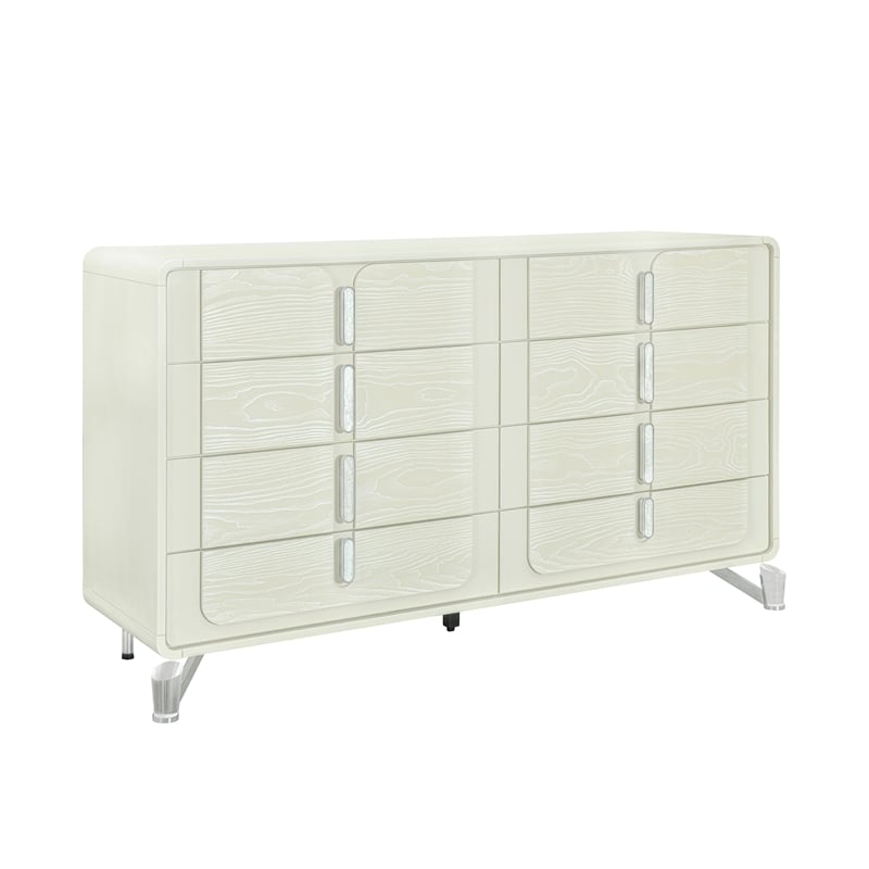 Lyra Beige Curved Hdbd and LED Light 5PC Queen Bedroom Set with Acrylic Legs