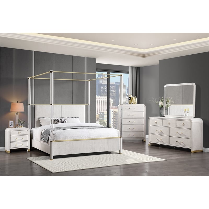 Malmo Oak Engineered Wood and Gold accent Bedroom Nightstand