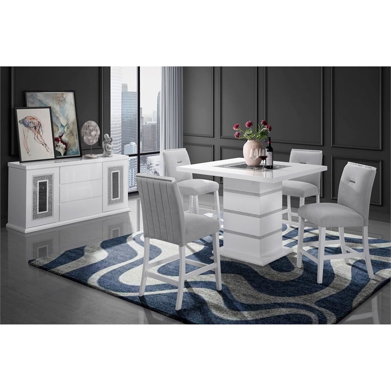 Global Furniture USA Monaco Light Gray and White Fabric Bar Stool- Set of 2