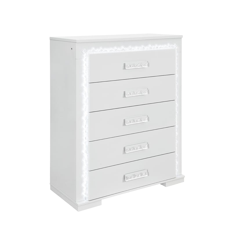 Naomi Silver with Faux Marble Detailing King Bedroom Set with LED Light