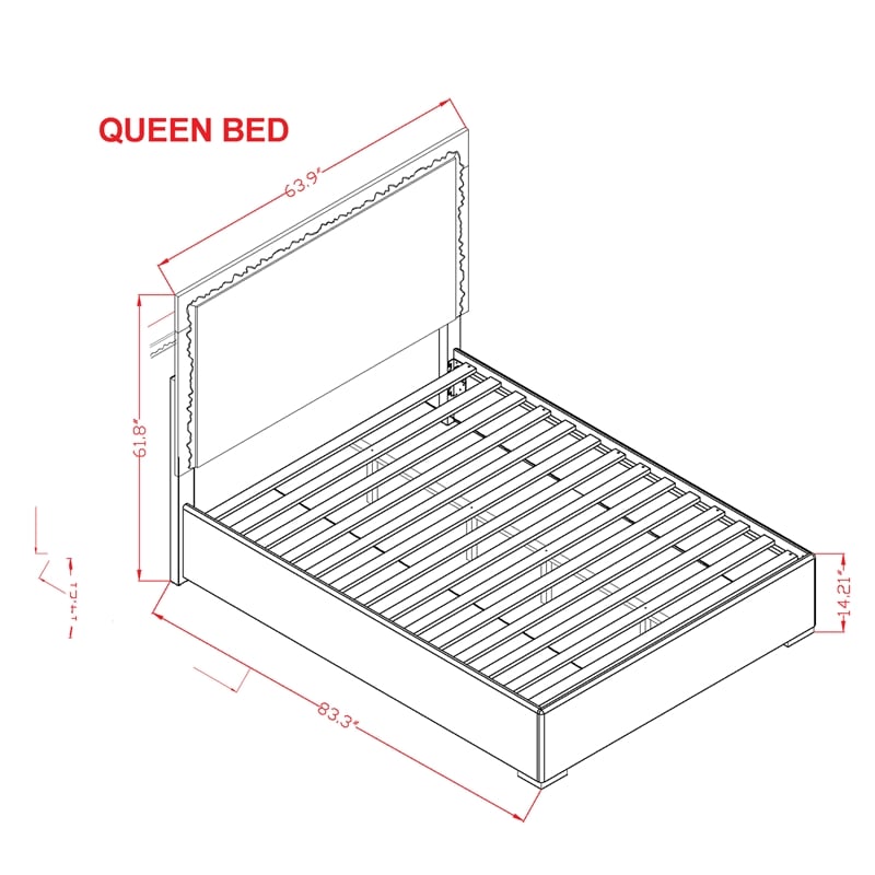 Naomi Silver with Faux Marble Detailing Queen Bed with LED Light